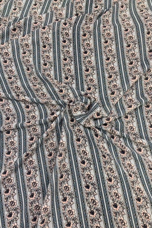 Vintage Floral Stripe Print Chiffon Loose Fabric £1 Per Metre