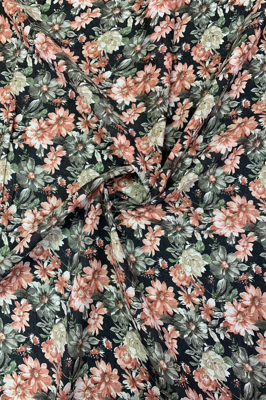 D57 Flower Printed Polycotton Loose Fabric Per Metre