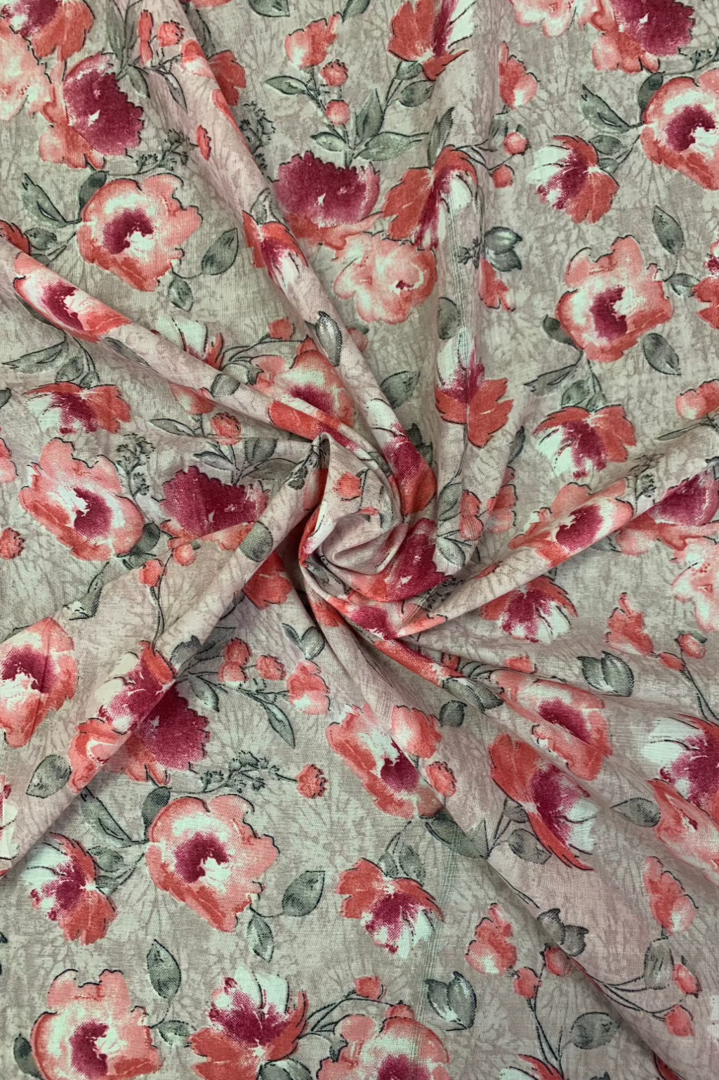D62 Open Flower Print Polycotton Loose Fabric Per Metre