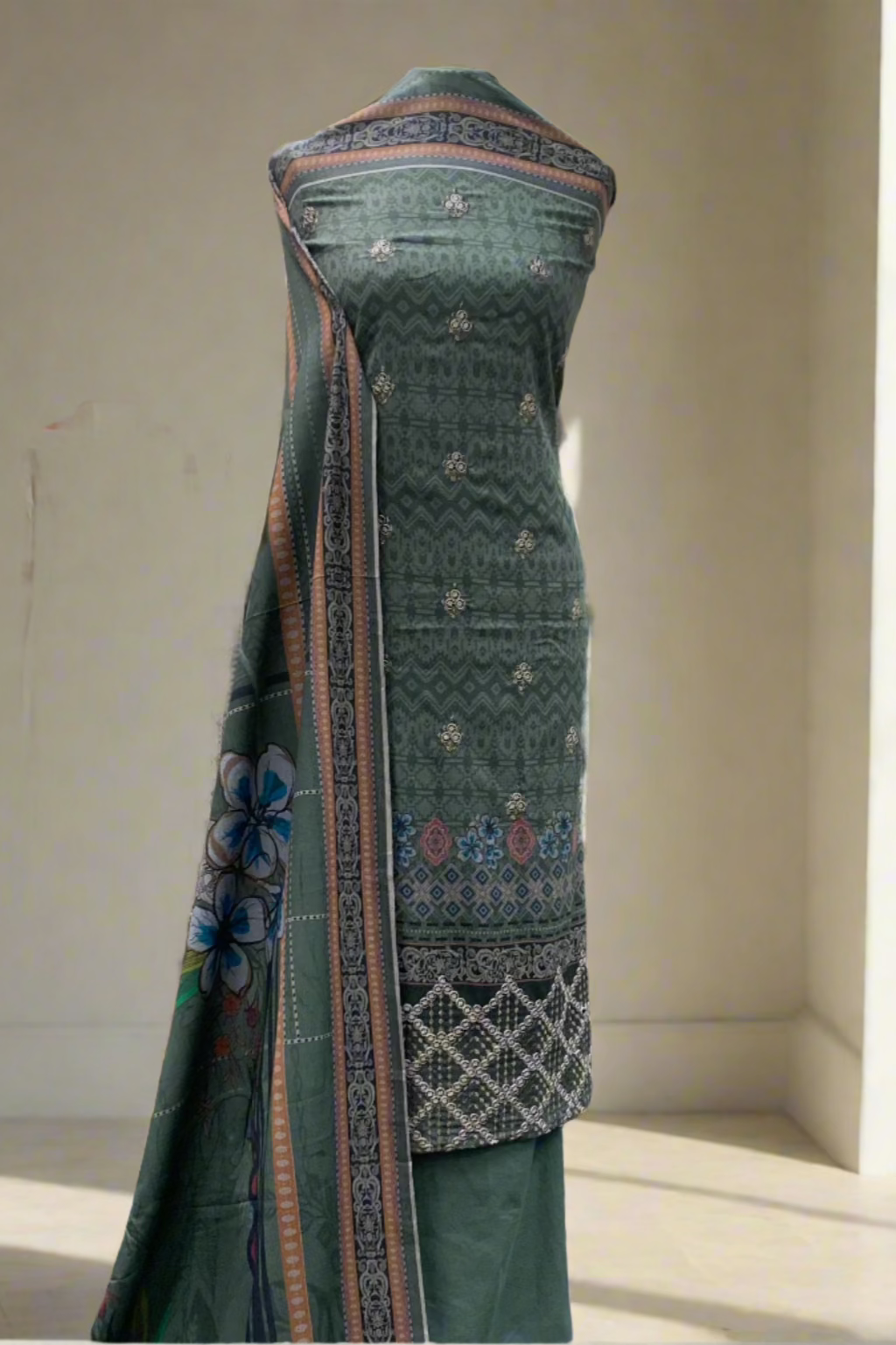 NF1 Floral Embroidery Printed Alpine 3pc Unstitched Warm Suit