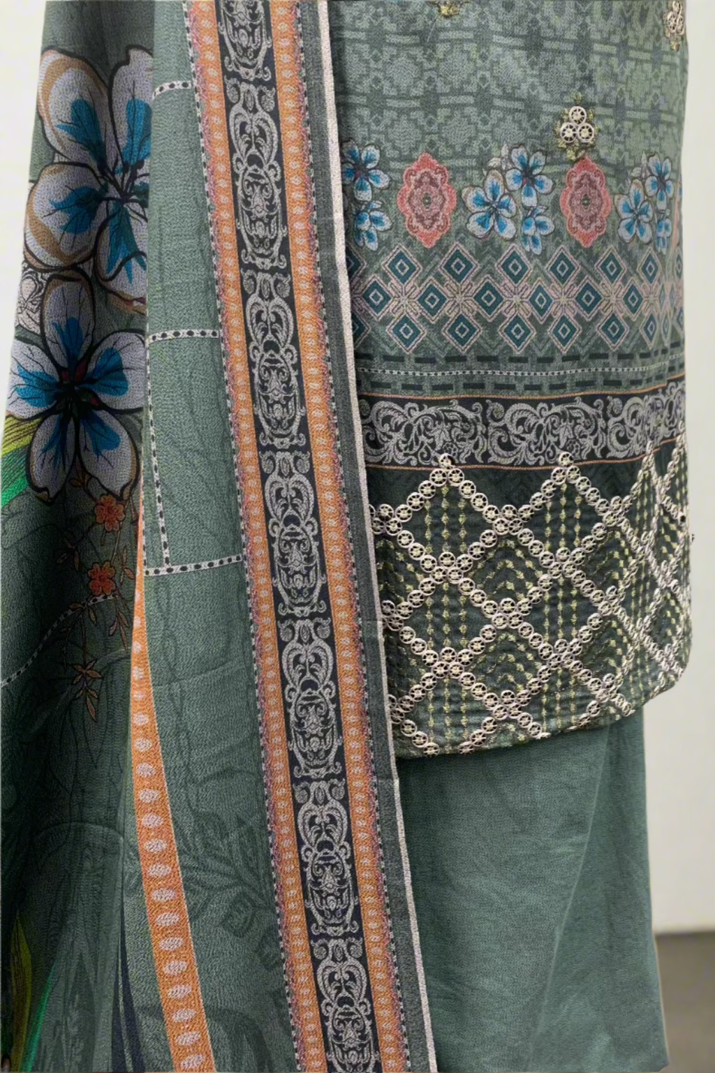 NF1 Floral Embroidery Printed Alpine 3pc Unstitched Warm Suit