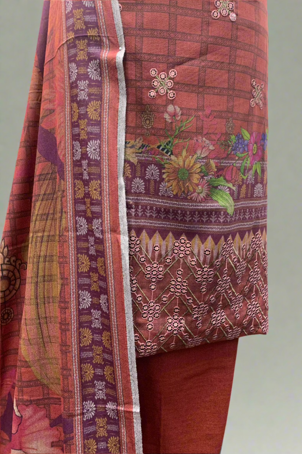 NF1 Floral Embroidery Printed Alpine 3pc Unstitched Warm Suit