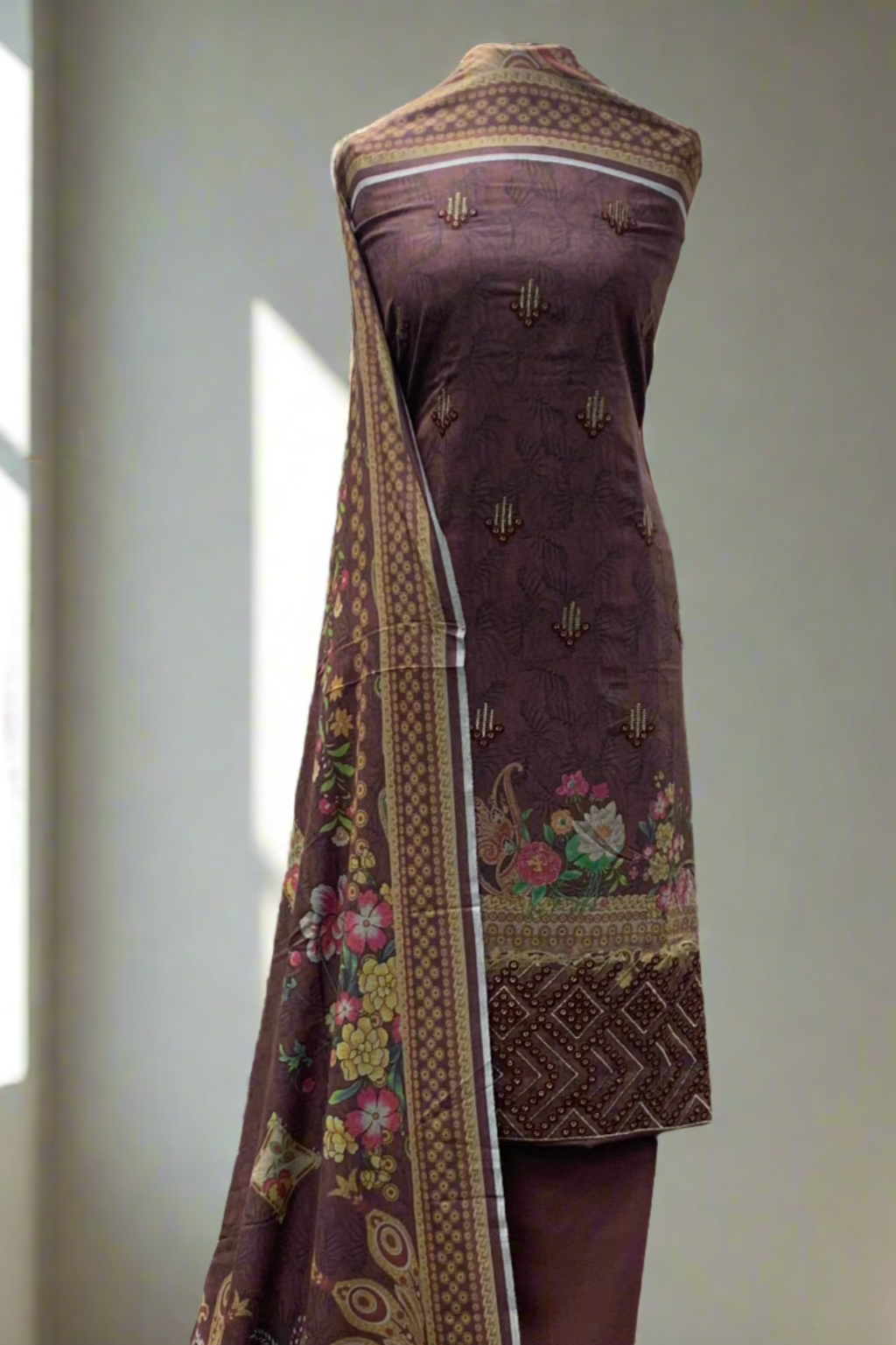 NF1 Floral Embroidery Printed Alpine 3pc Unstitched Warm Suit