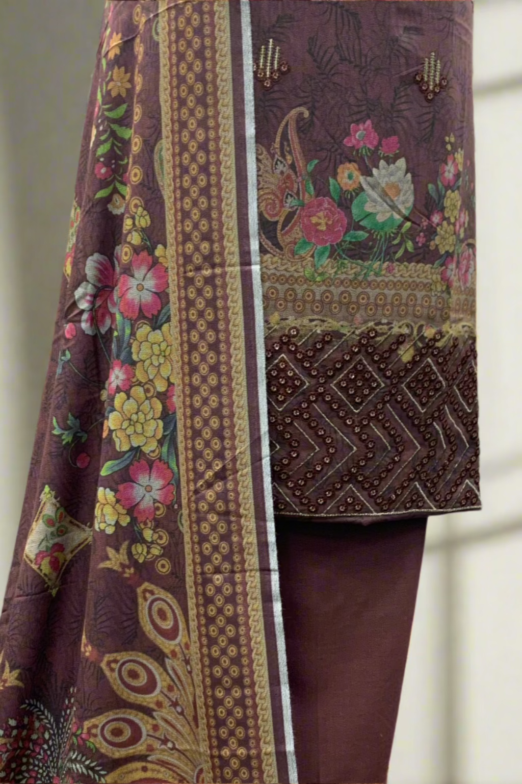 NF1 Floral Embroidery Printed Alpine 3pc Unstitched Warm Suit
