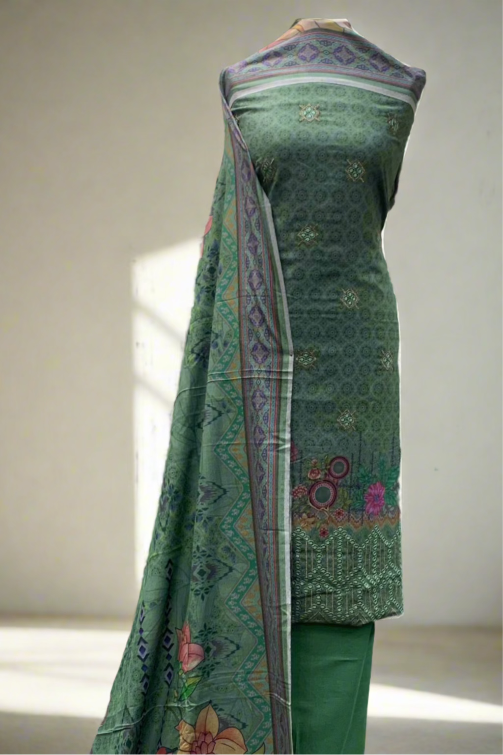 NF1 Floral Embroidery Printed Alpine 3pc Unstitched Warm Suit