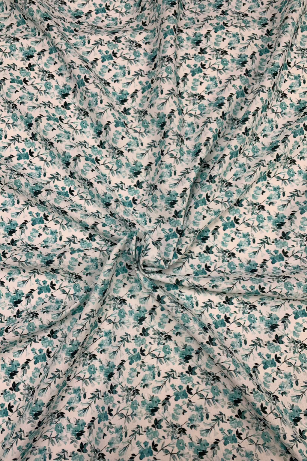 D64 Ditsy Floral Print Ocean Crepe Loose Fabric Per Metre