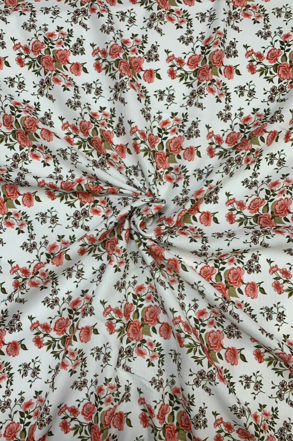 D66 Red Flower Print Ocean Crepe Loose Fabric Per Metre