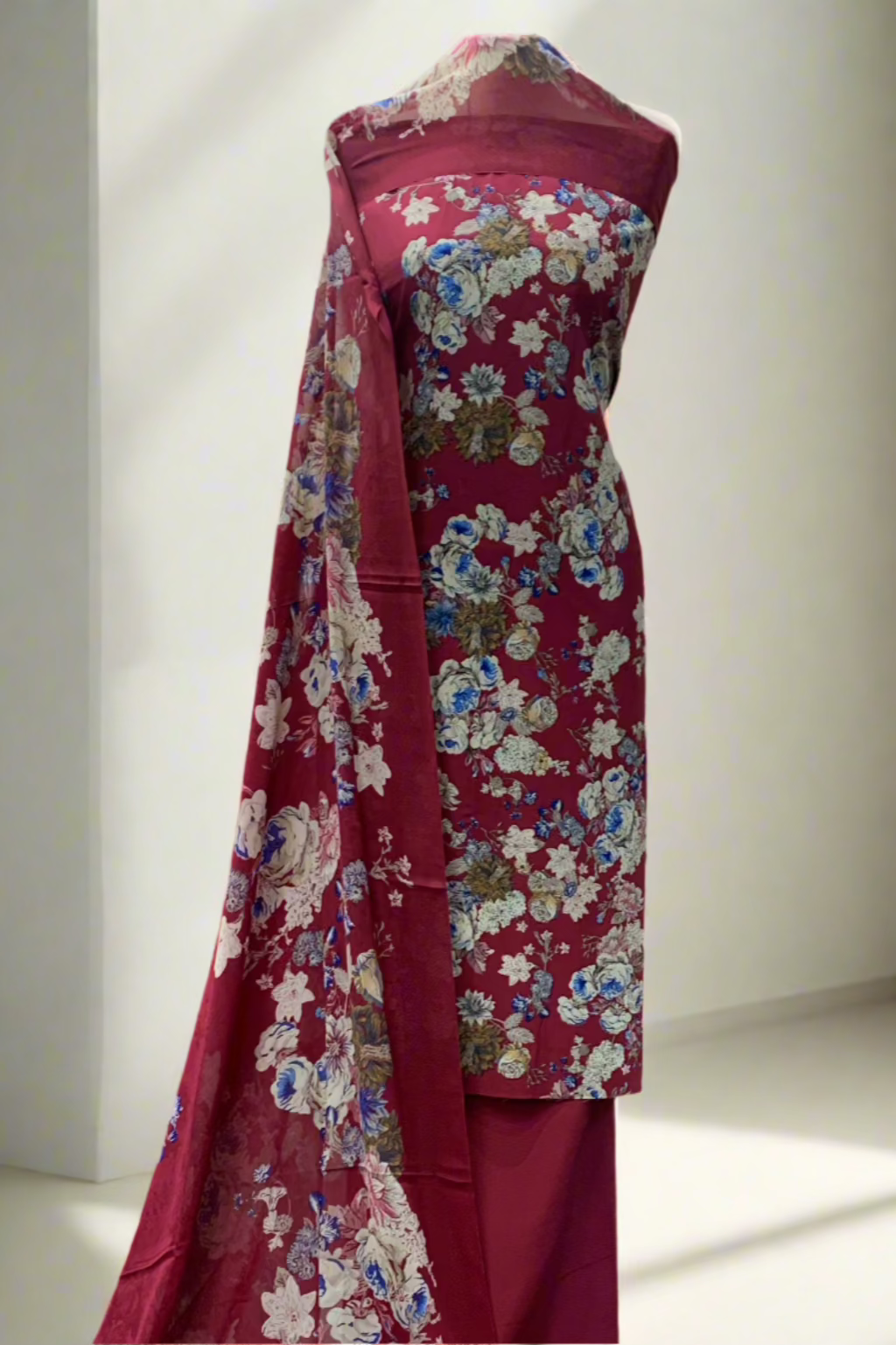 D68 Floral Print Unstitched Ladies Printed Koshibo Crepe 3pc Suit