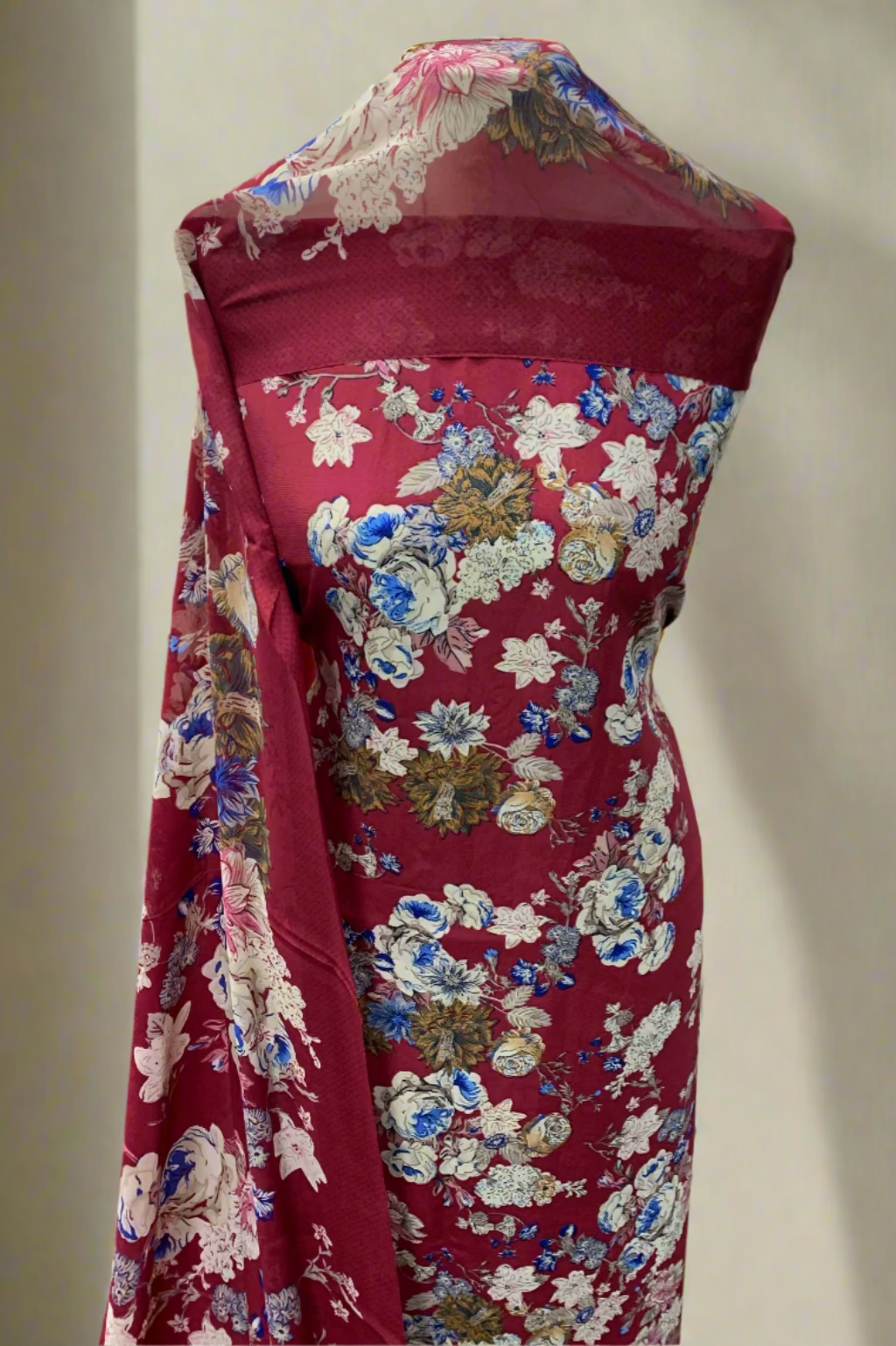 D68 Floral Print Unstitched Ladies Printed Koshibo Crepe 3pc Suit