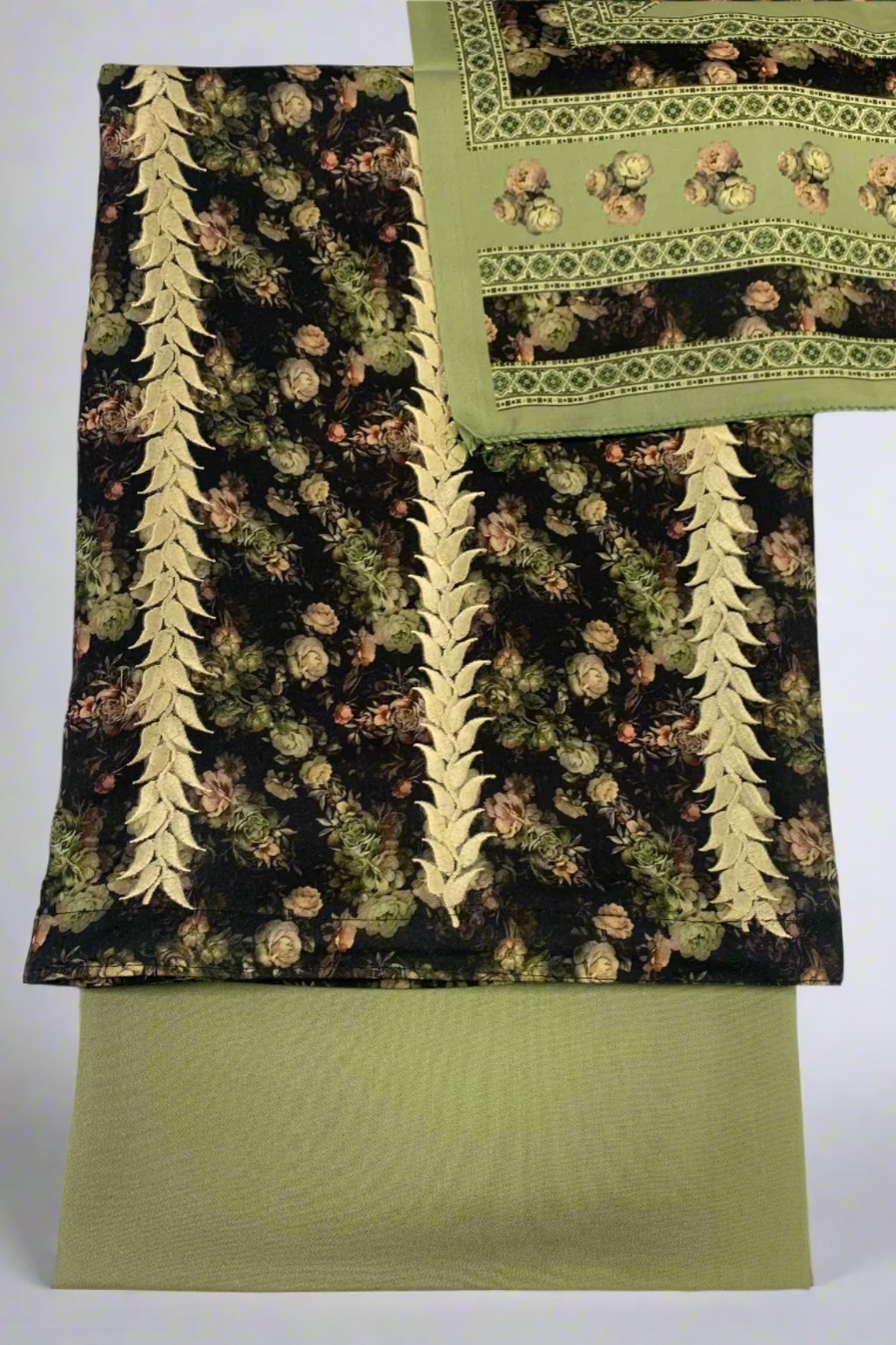 154 Floral Print Embroidered Alpine 3pc Warm Unstitched Suit