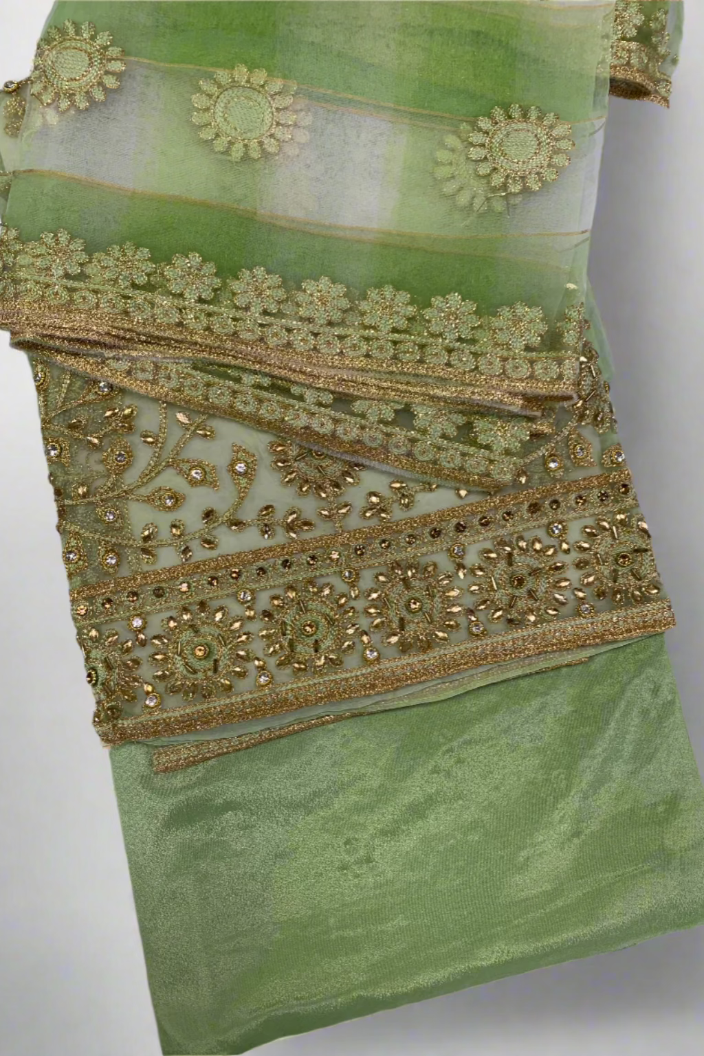 D101 Gold Embroidery Organza 4pc Unstitched Party Suit