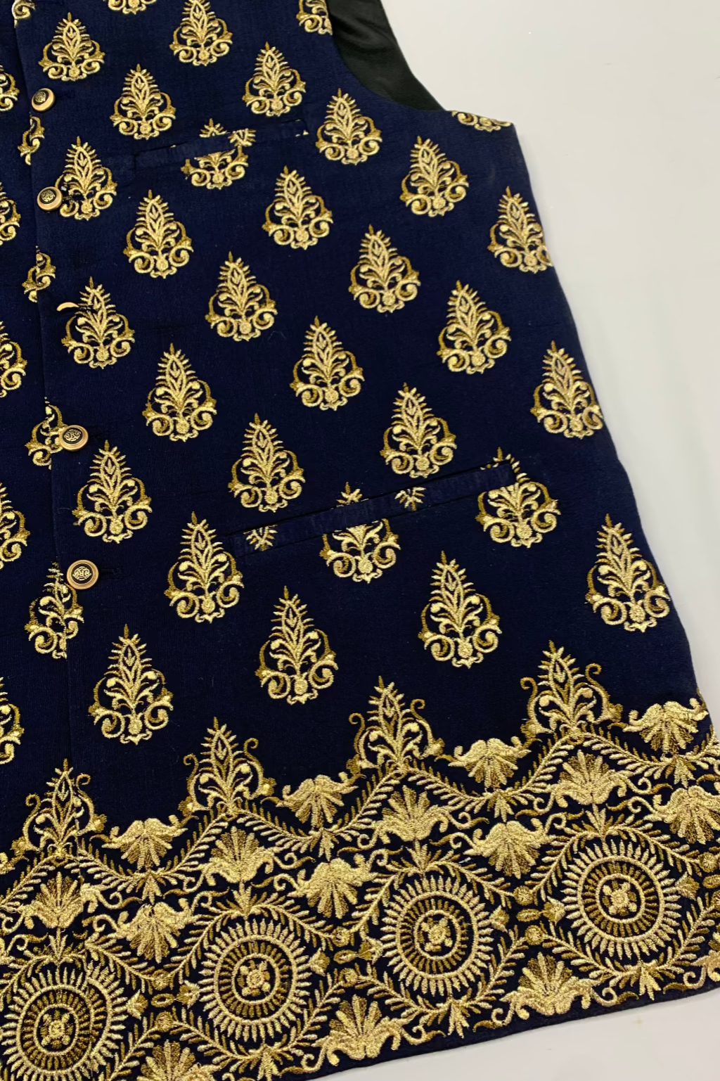 MW6 Men's Fashion Navy Blue Embroidered Banarsi Waistcoat