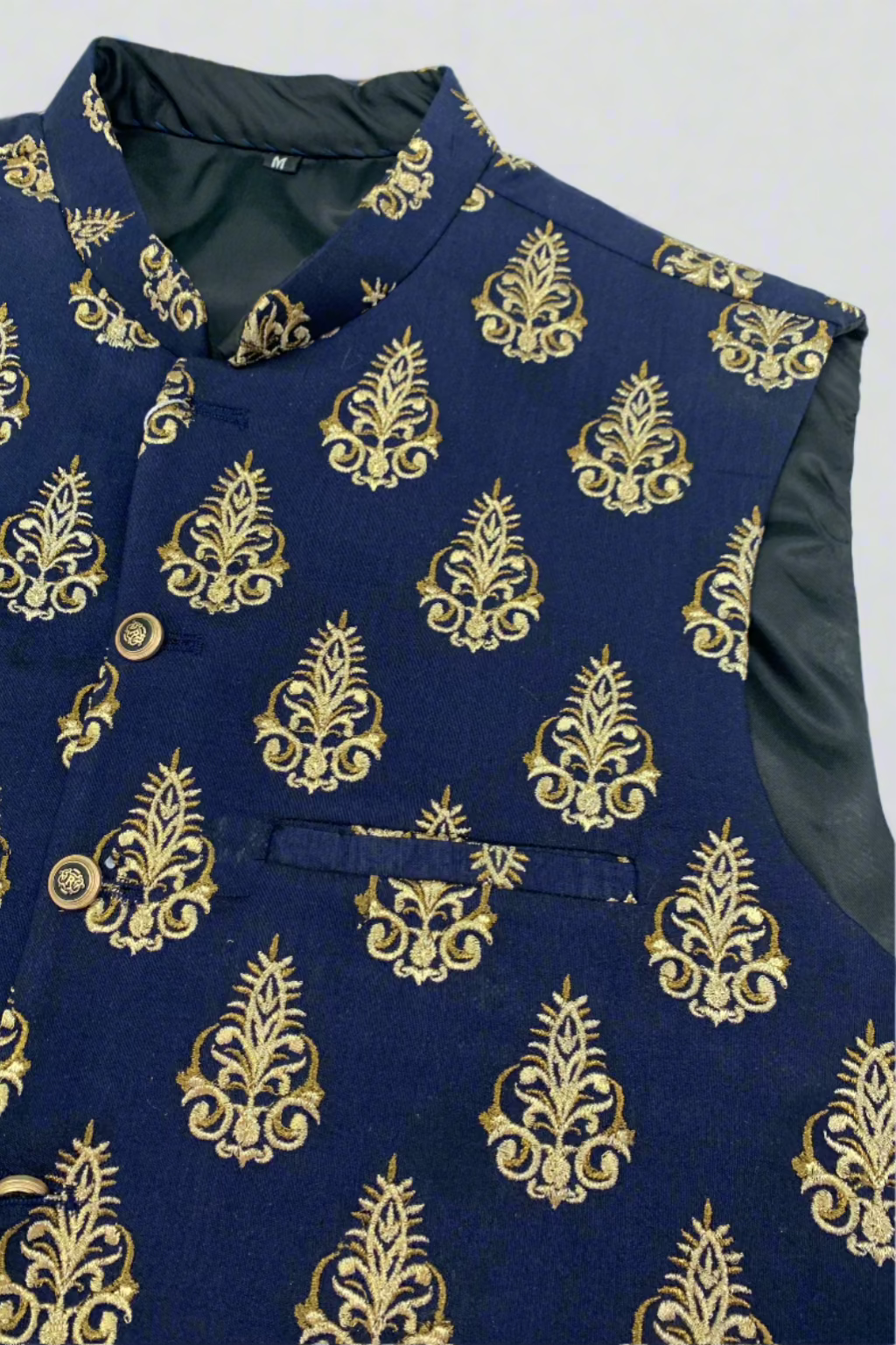 MW6 Men's Fashion Navy Blue Embroidered Banarsi Waistcoat