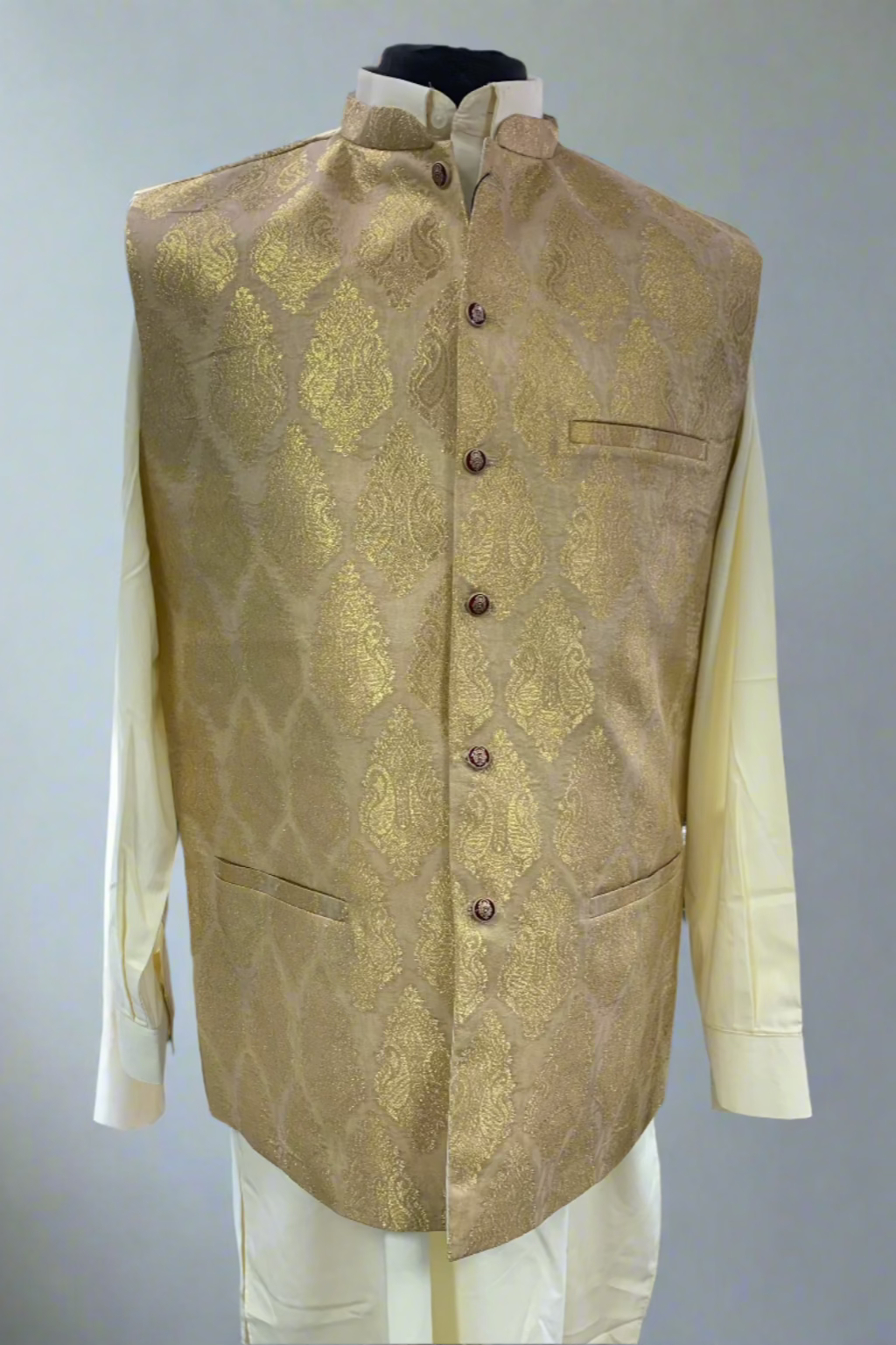 MW1 Gold Zari Men's Fashion Banarsi Waistcoat