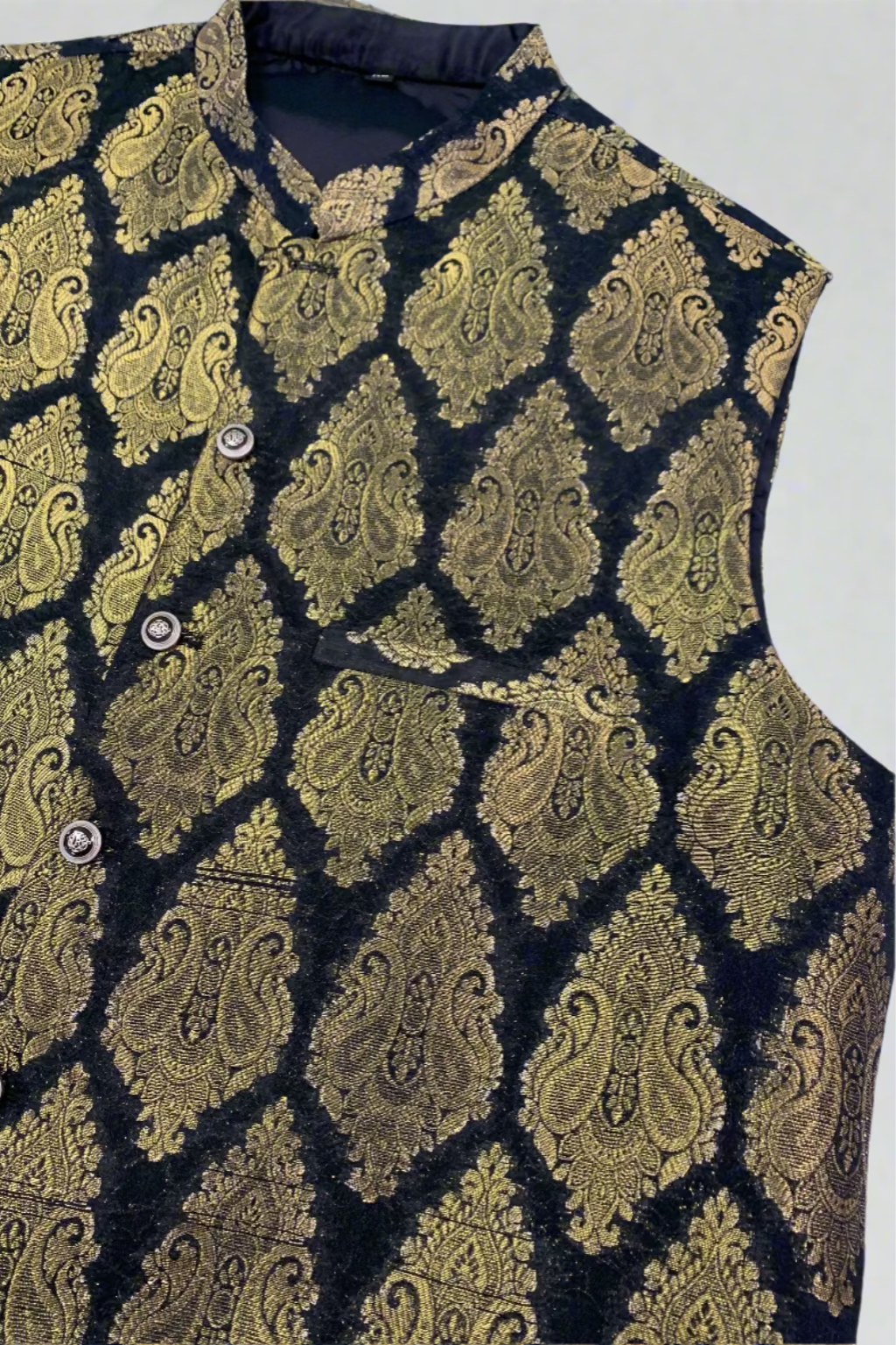 MW1 Gold Zari Men's Fashion Banarsi Waistcoat