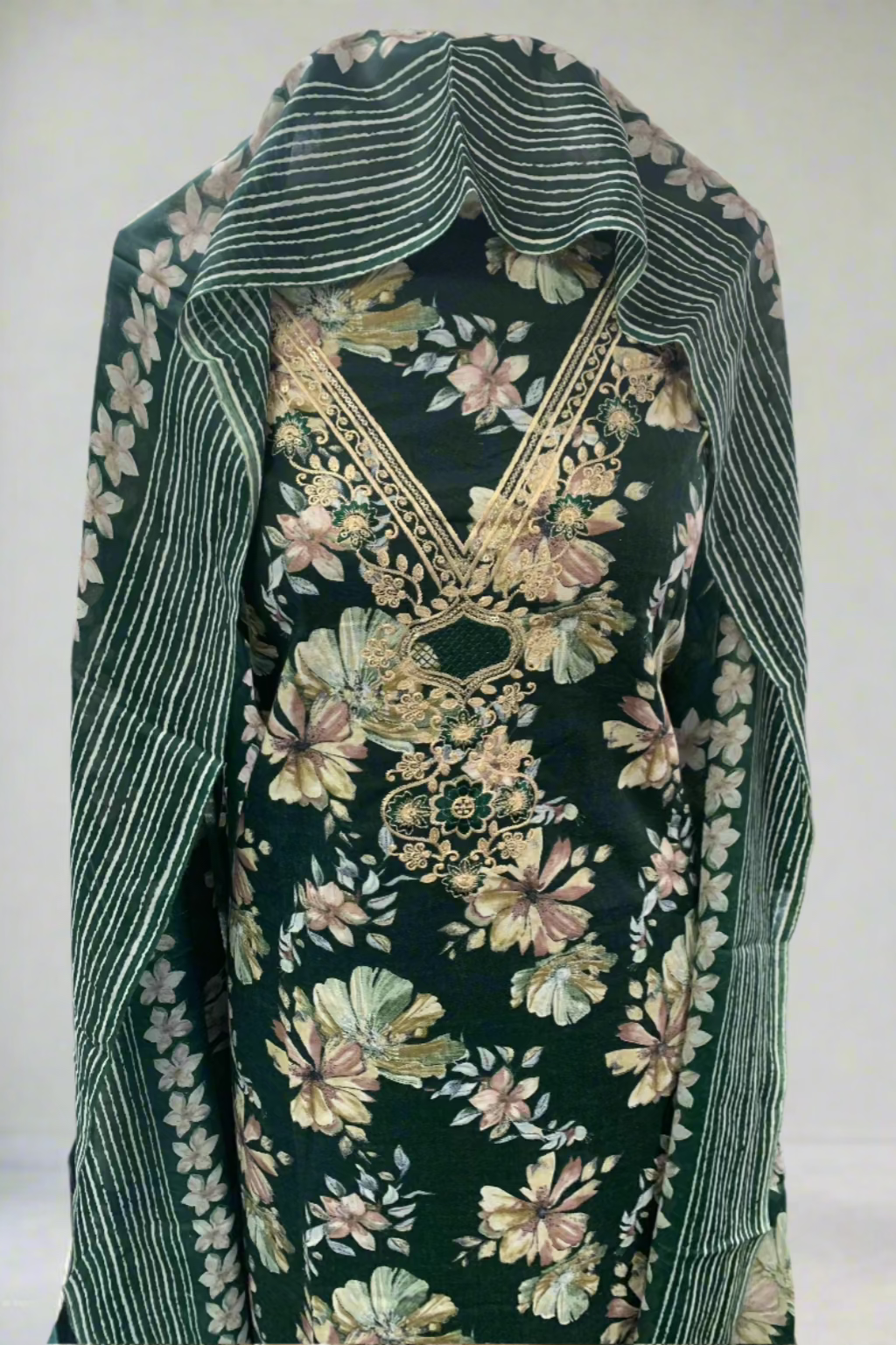 9841 Embroidered Neckline Floral Cotton 3pc Unstitched Suit
