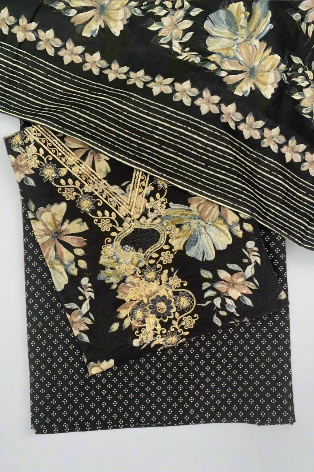 9841 Embroidered Neckline Floral Cotton 3pc Unstitched Suit