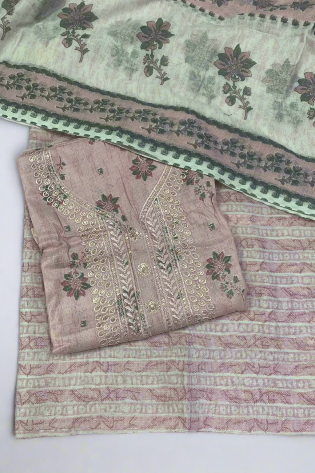 9905 Floral Print Embroidery Neckline Cotton 3pc Unstitched Suit