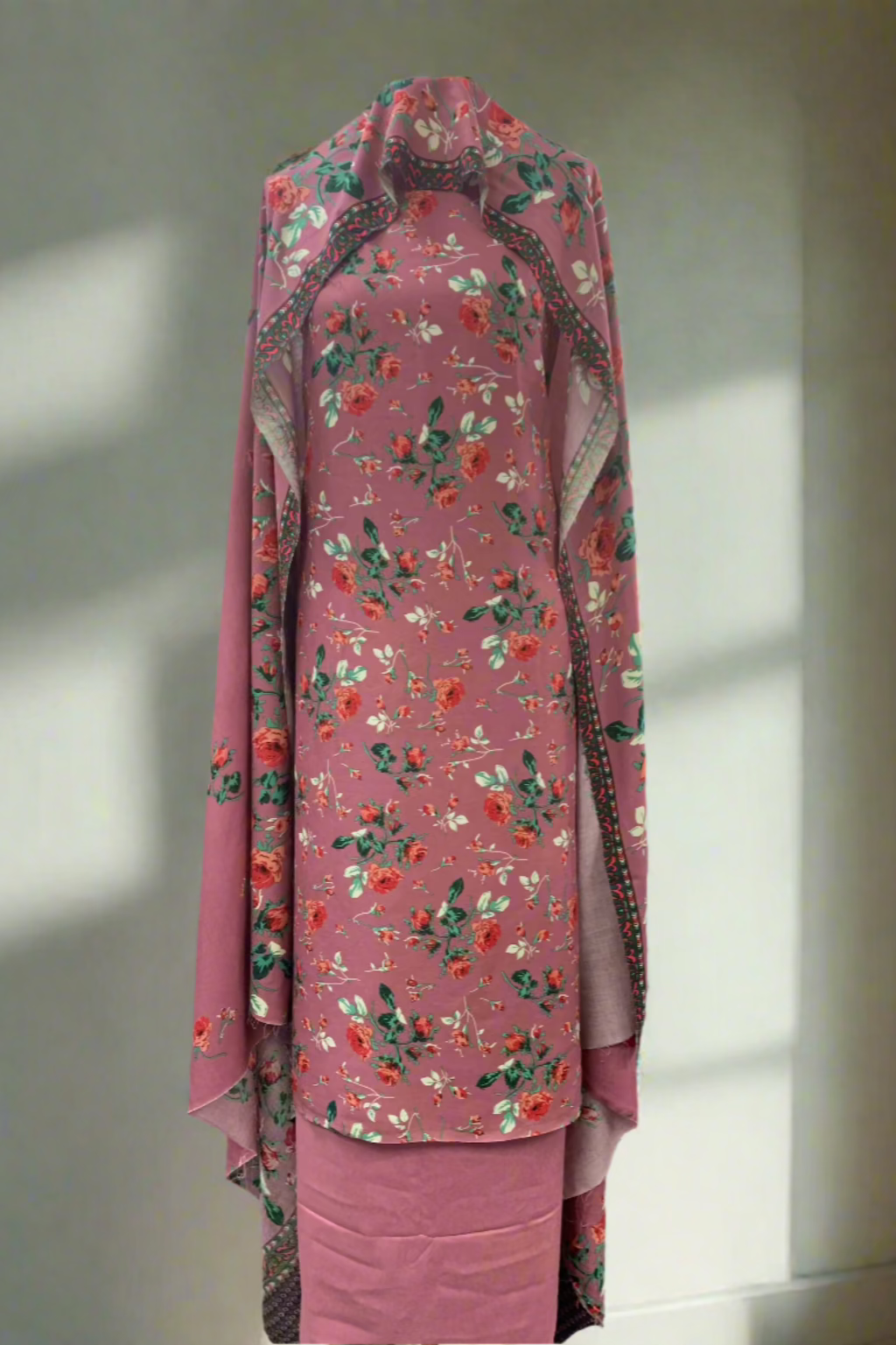 D109 Unstitched Flower Print Viscose 3pc Suit