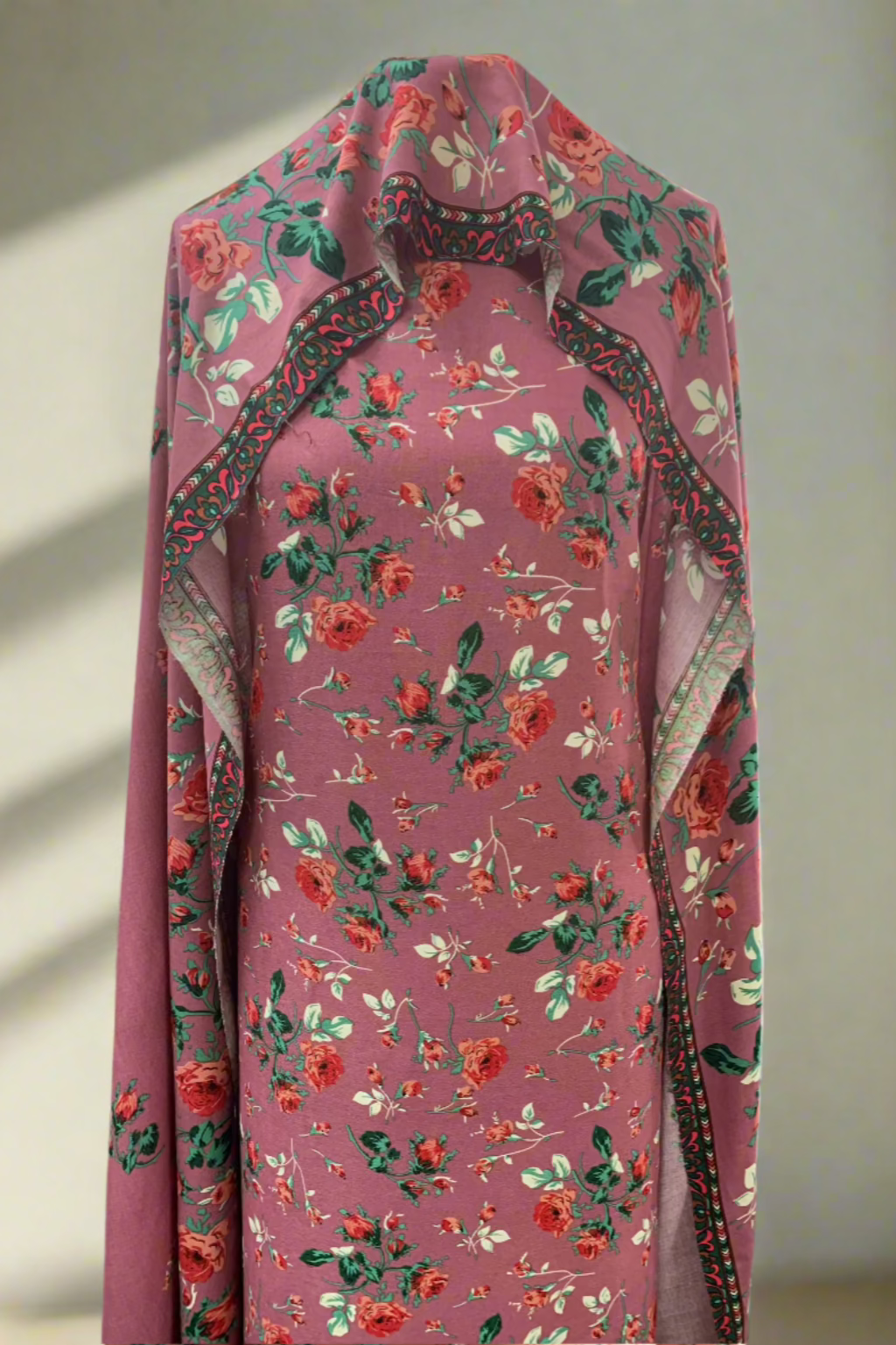 D109 Unstitched Flower Print Viscose 3pc Suit
