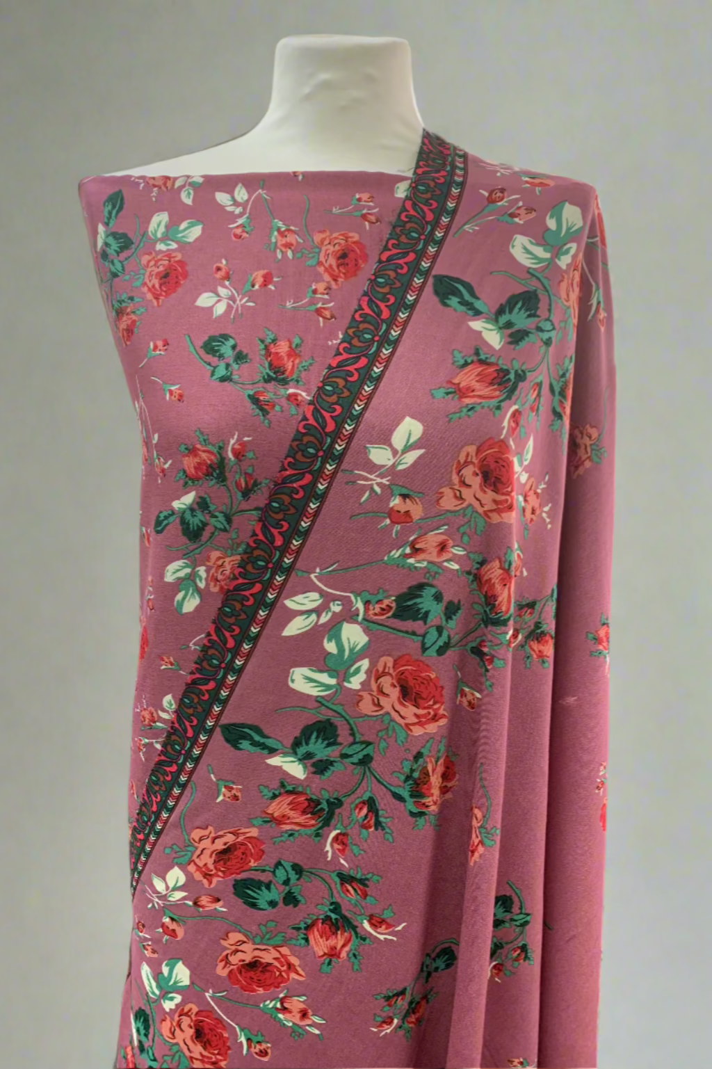 D109 Unstitched Flower Print Viscose 3pc Suit