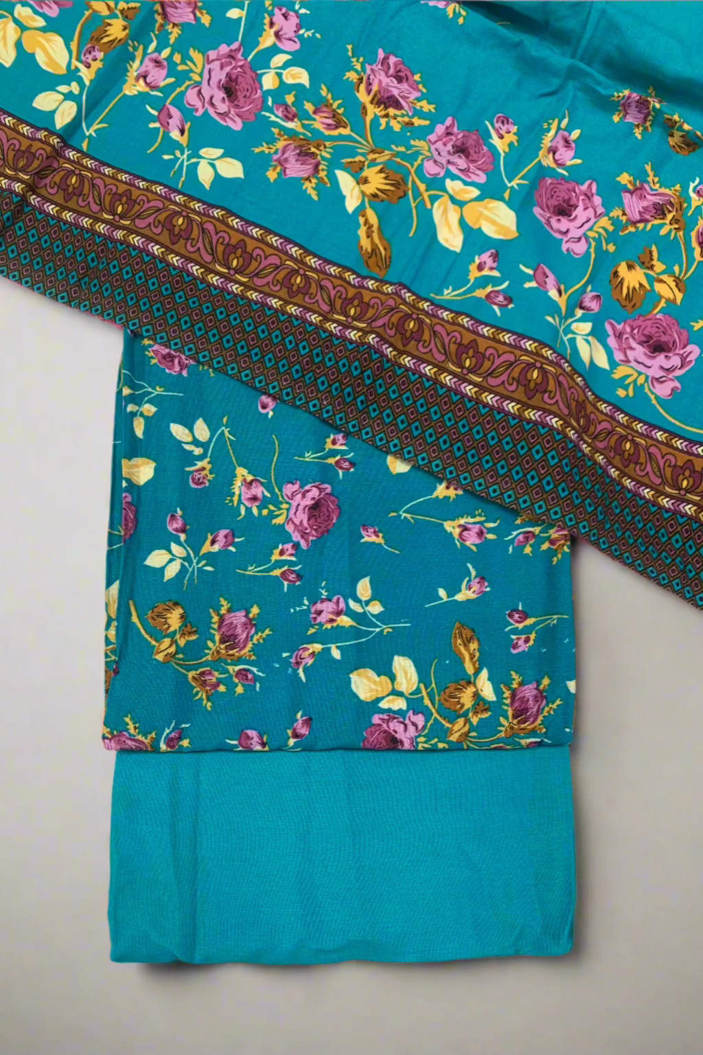 D109 Unstitched Flower Print Viscose 3pc Suit