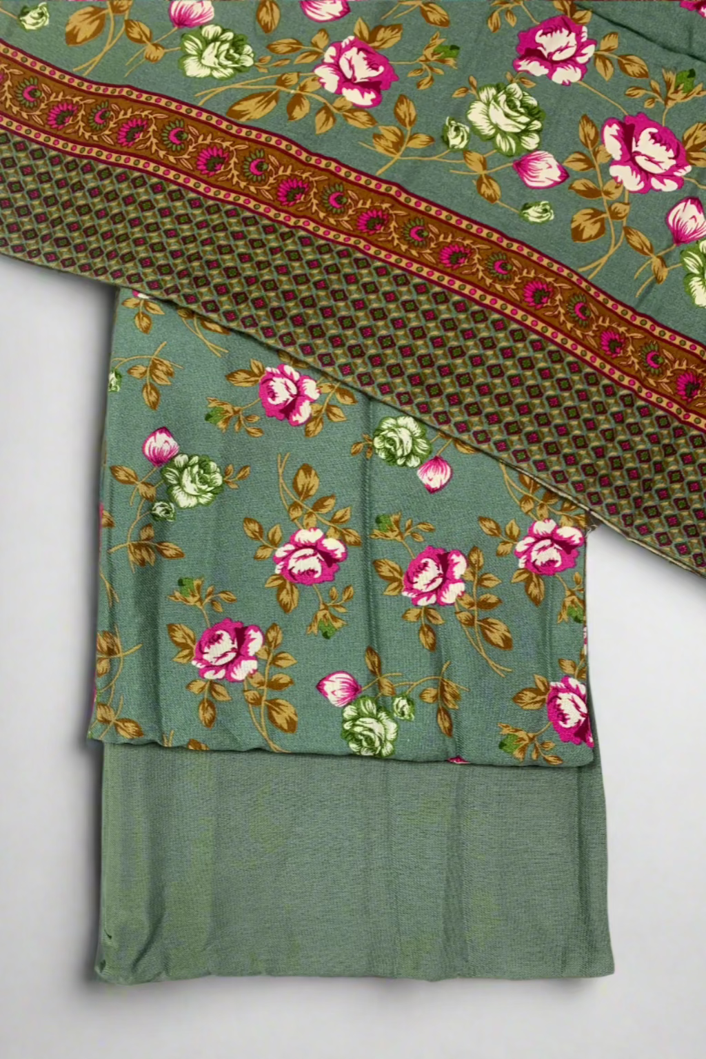 D109 Unstitched Flower Print Viscose 3pc Suit