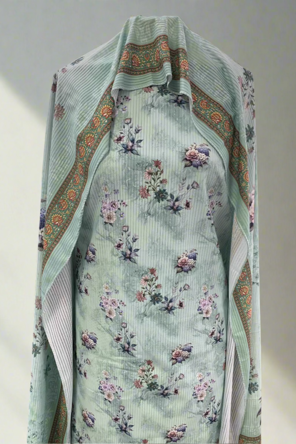 9505 Unstitched Floral Print Corduroy 3pc Suit