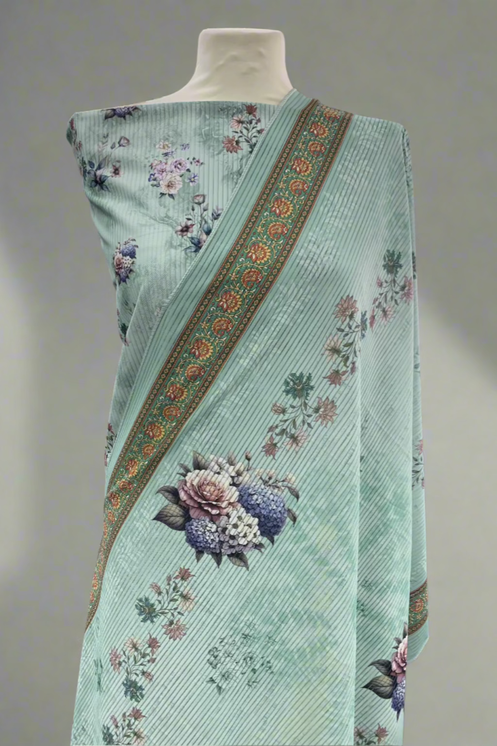 9505 Unstitched Floral Print Corduroy 3pc Suit