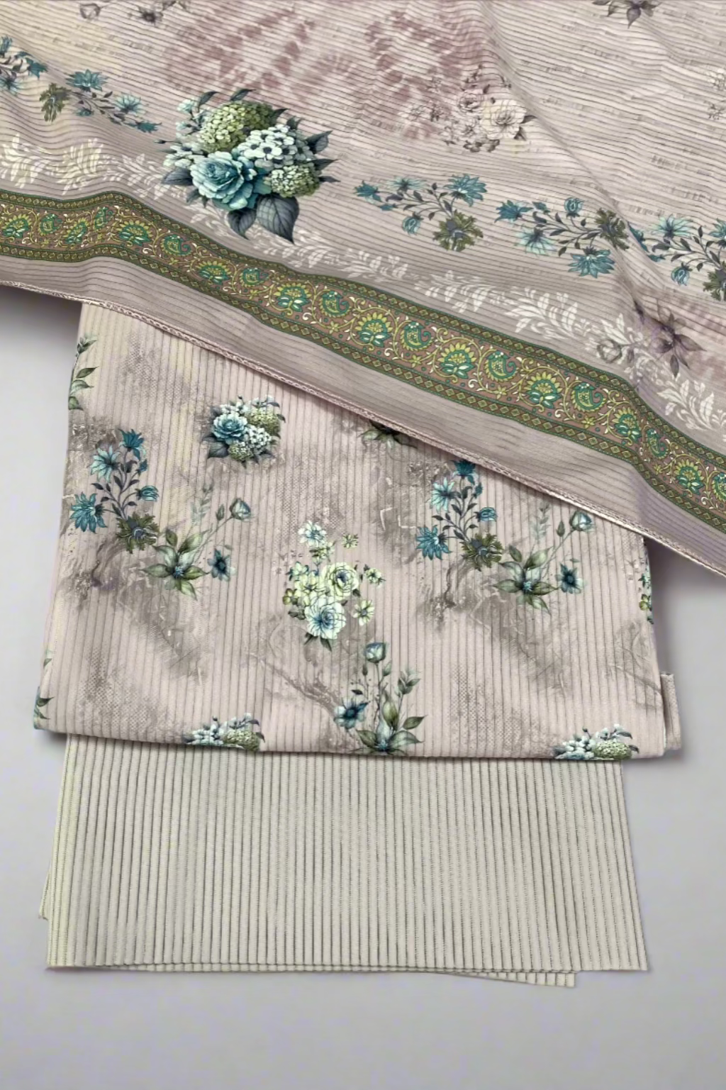 9505 Unstitched Floral Print Corduroy 3pc Suit