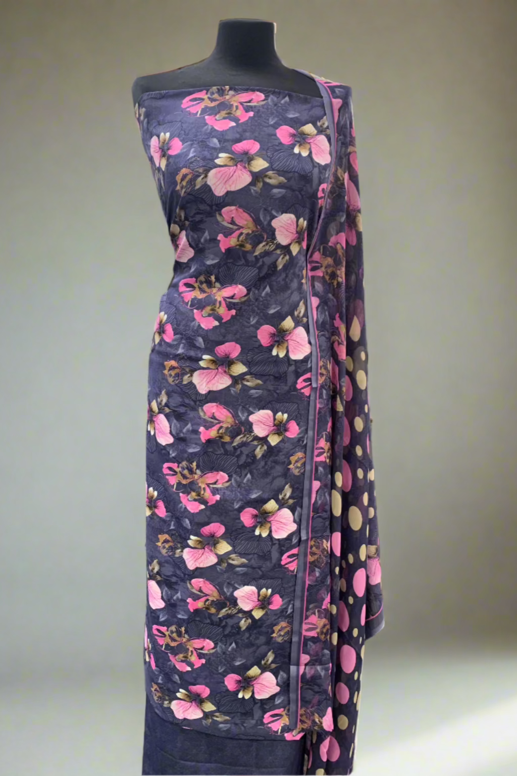 5976 Large Flower Print 3pc Unstitched Crepe Suit