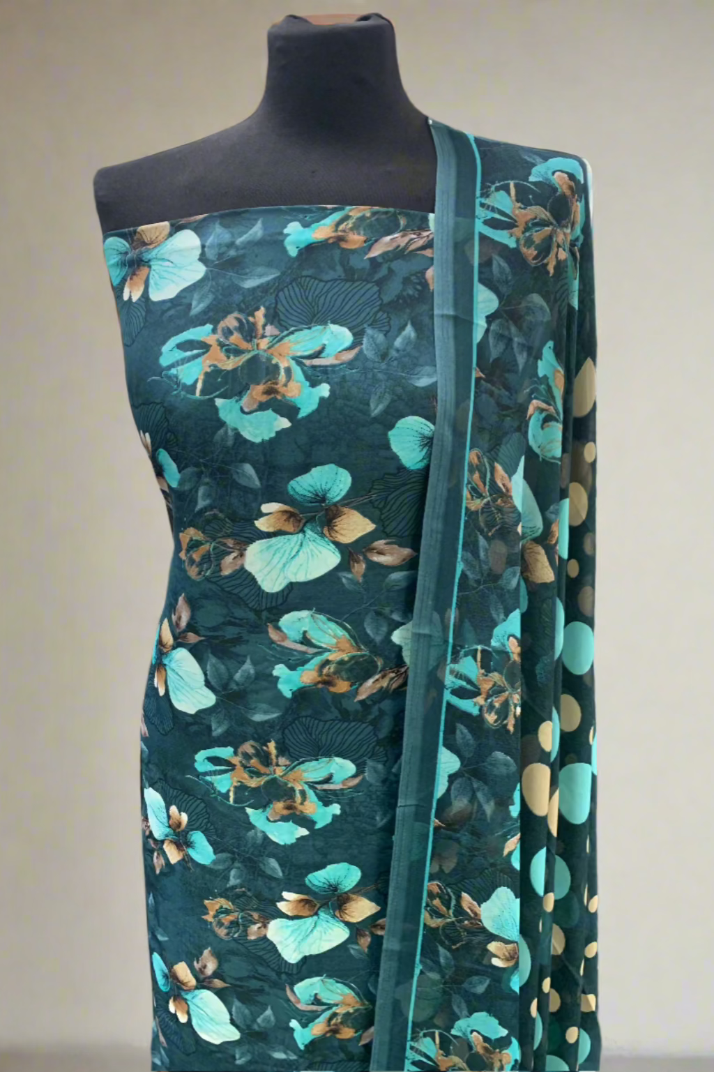 5976 Large Flower Print 3pc Unstitched Crepe Suit
