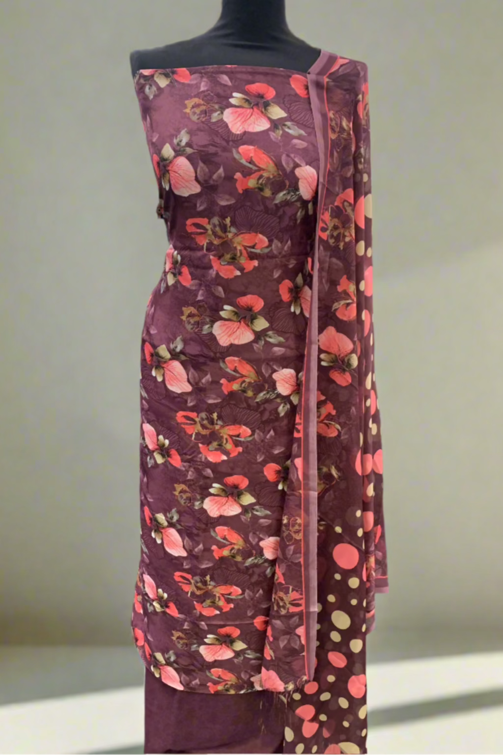 5976 Large Flower Print 3pc Unstitched Crepe Suit
