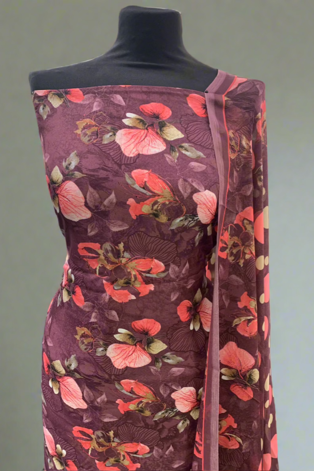 5976 Large Flower Print 3pc Unstitched Crepe Suit