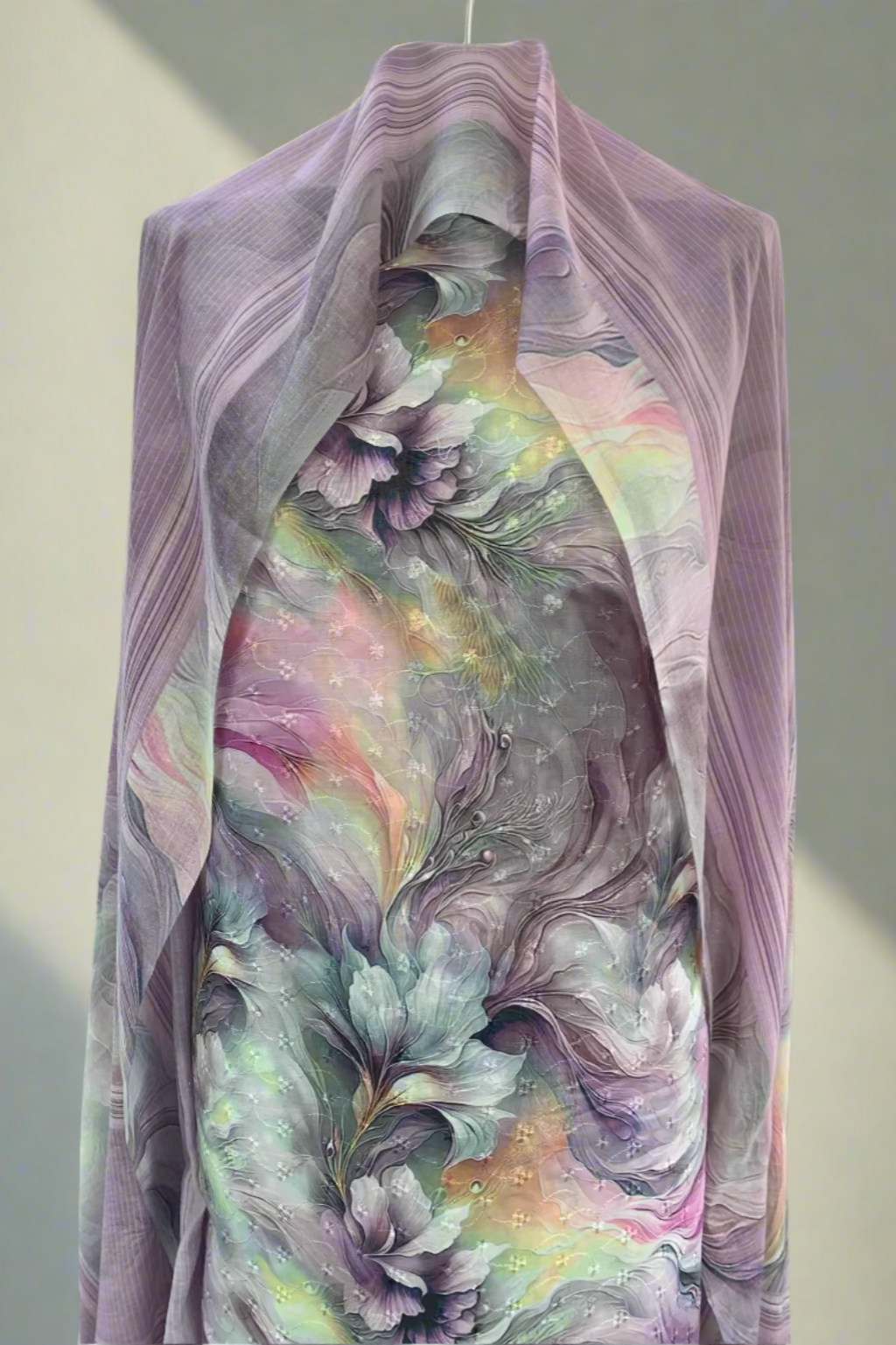 9093 Large Floral Print 3pc Cotton Unstitched Suit with Ditsy Embroidery Detail