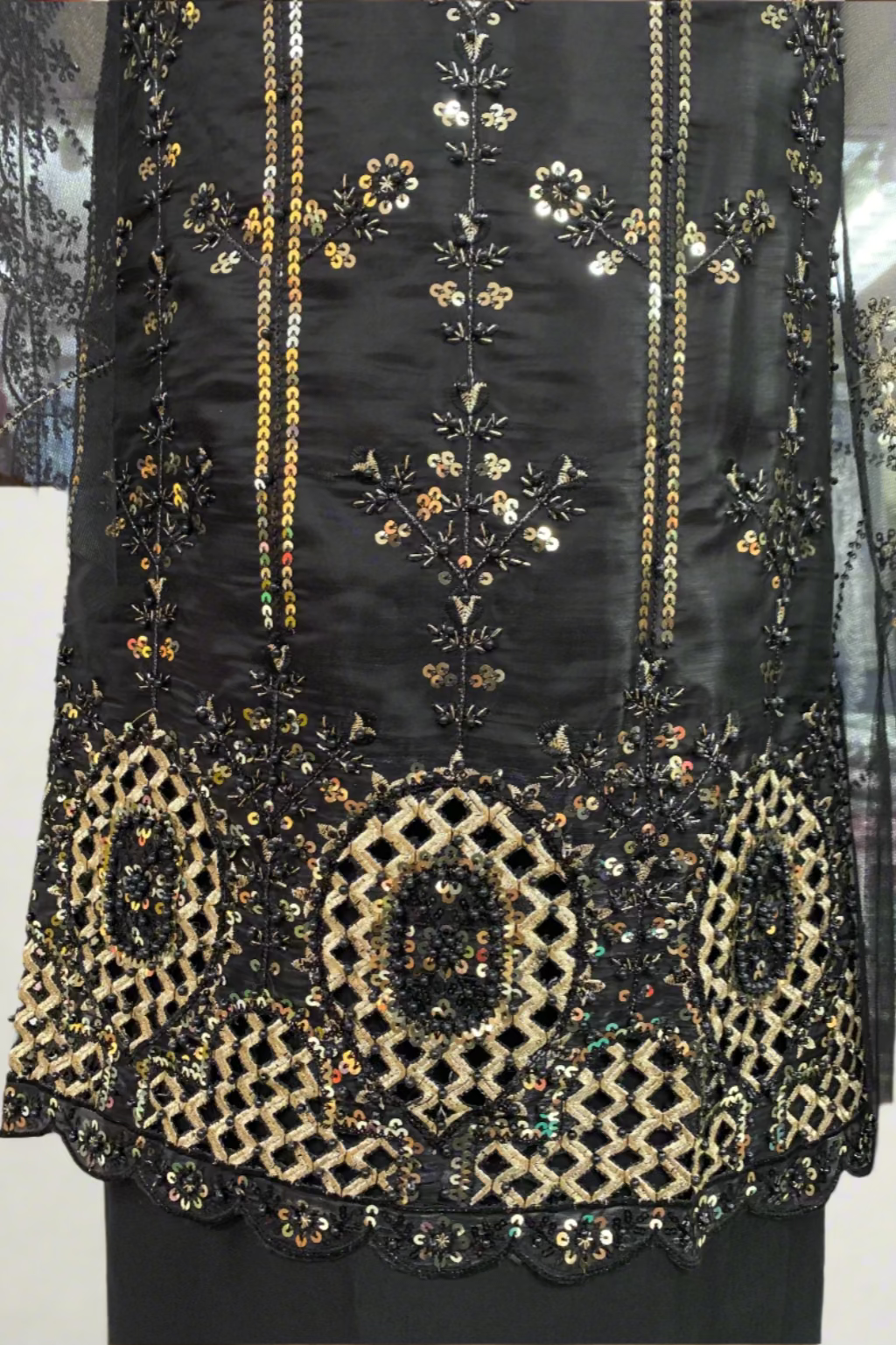 1801 Embroidered 4pc Organza Suit with Sequins & Pearls
