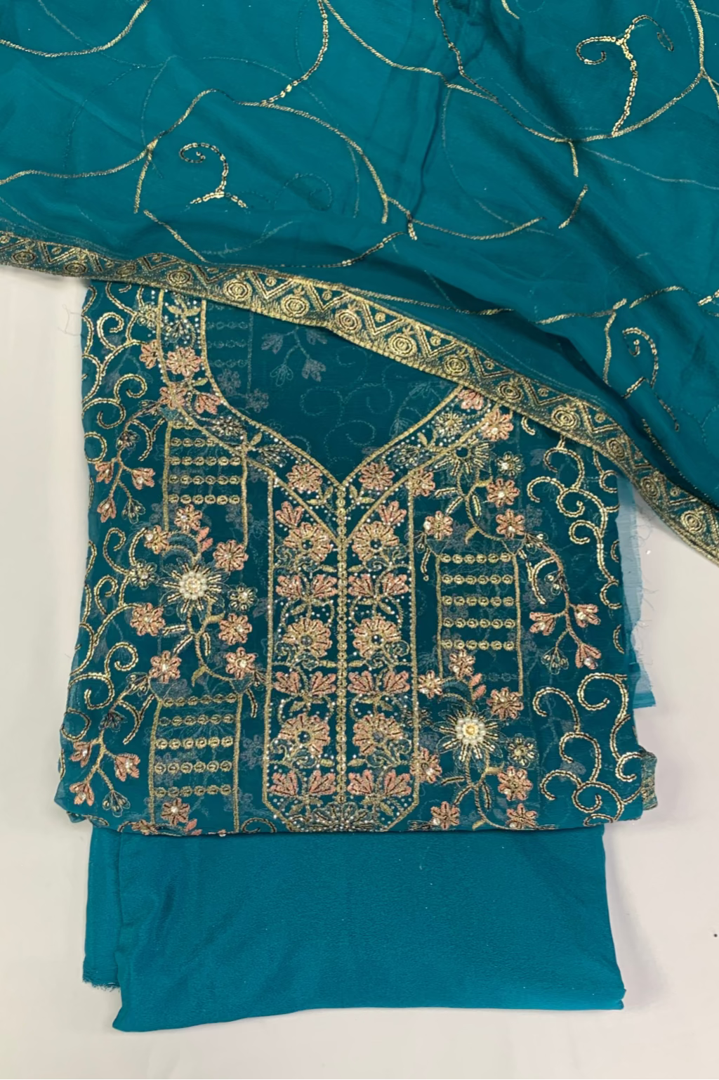 1558 Embroidered 4pc Net Suit with Sequins & Embellishments