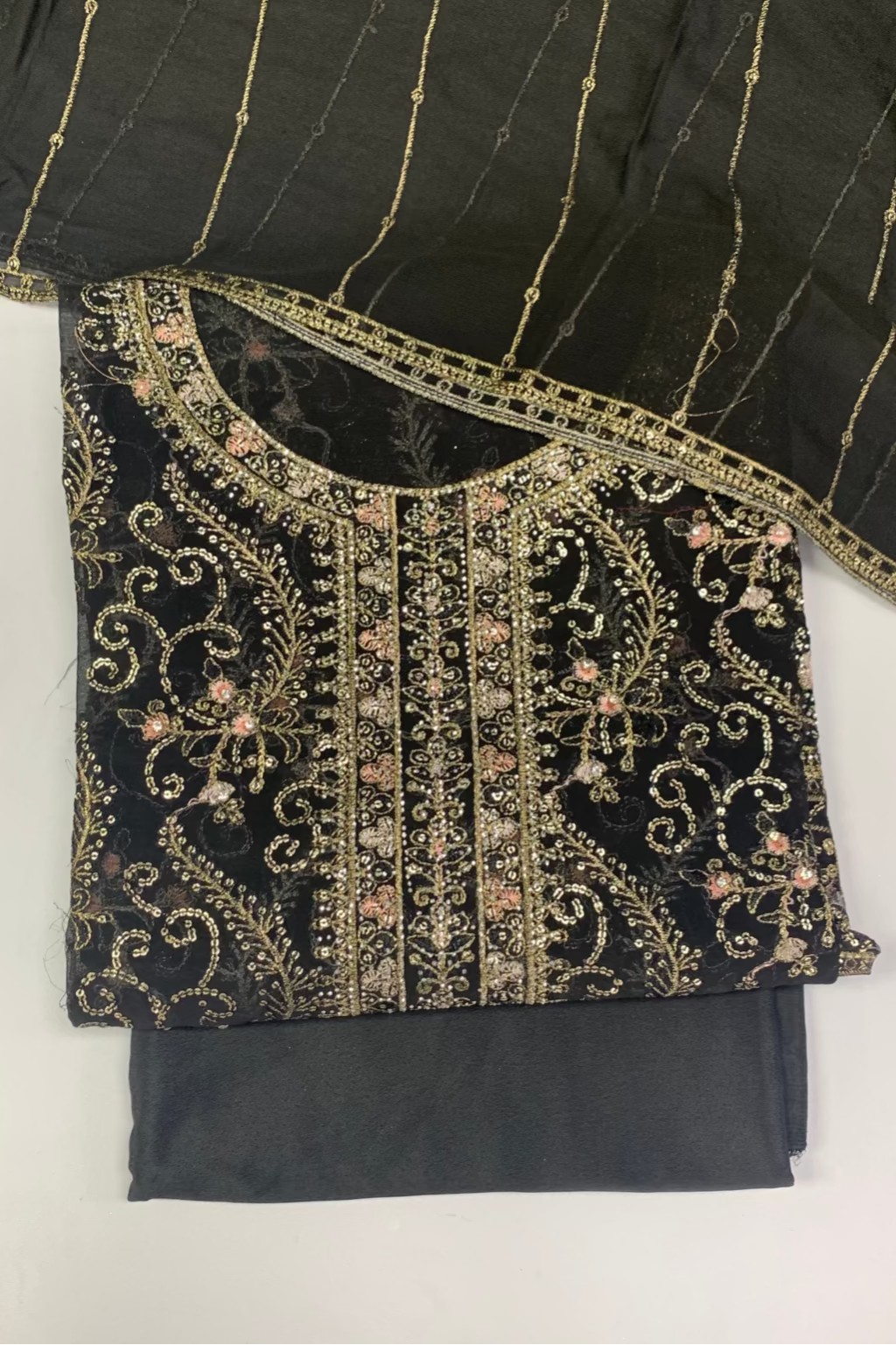1558 Embroidered 4pc Net Suit with Sequins & Embellishments