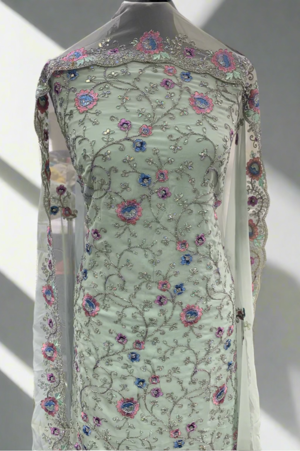 510 Silver Embroidered 4pc Net Suit with Sequins