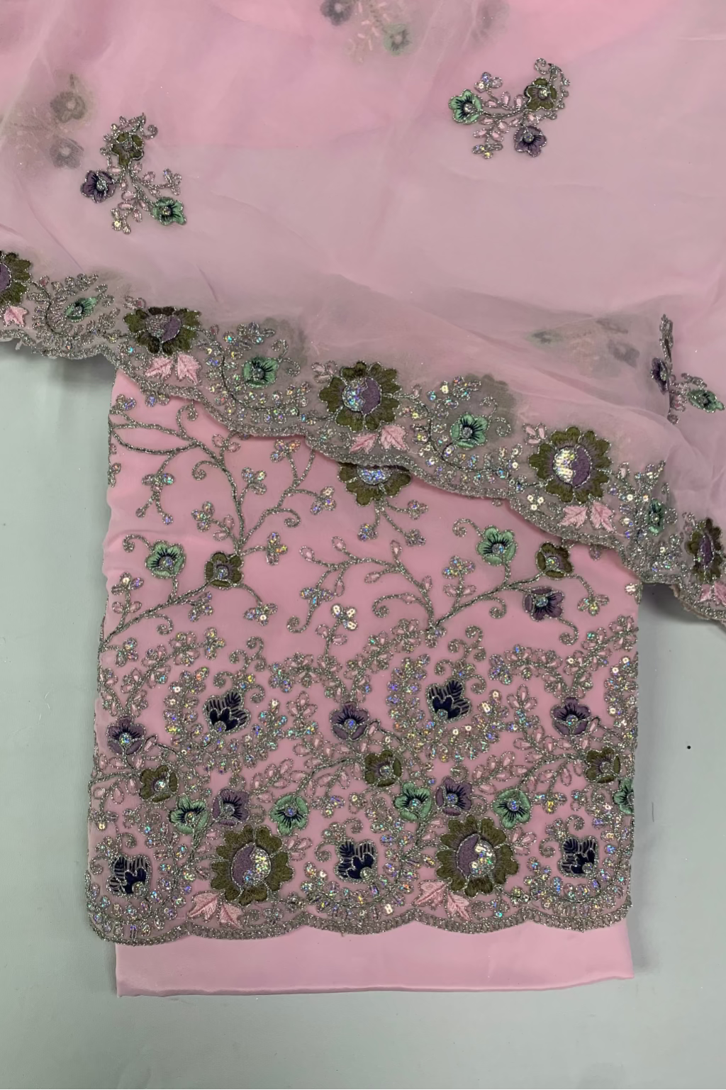 510 Silver Embroidered 4pc Net Suit with Sequins