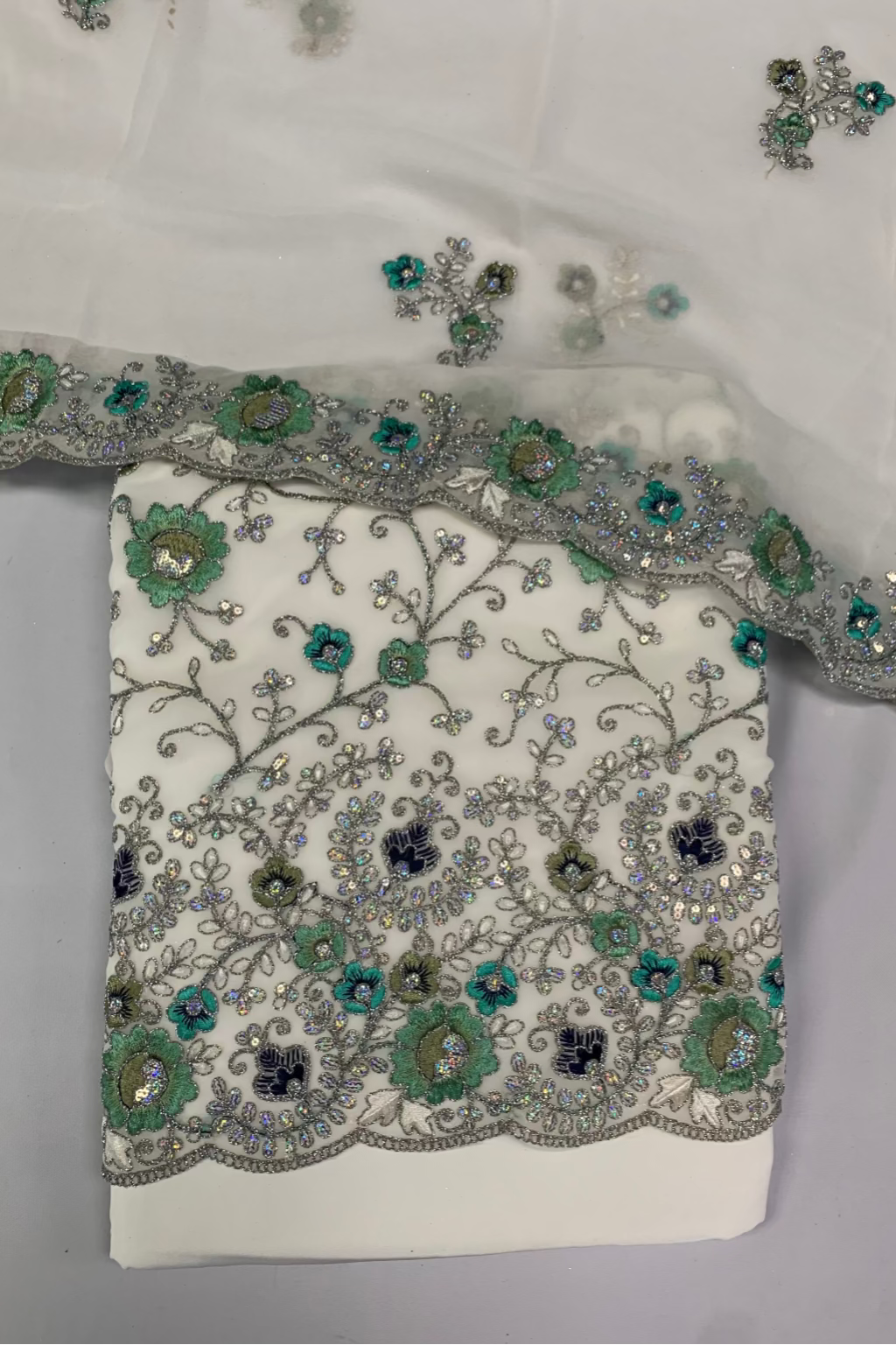 510 Silver Embroidered 4pc Net Suit with Sequins