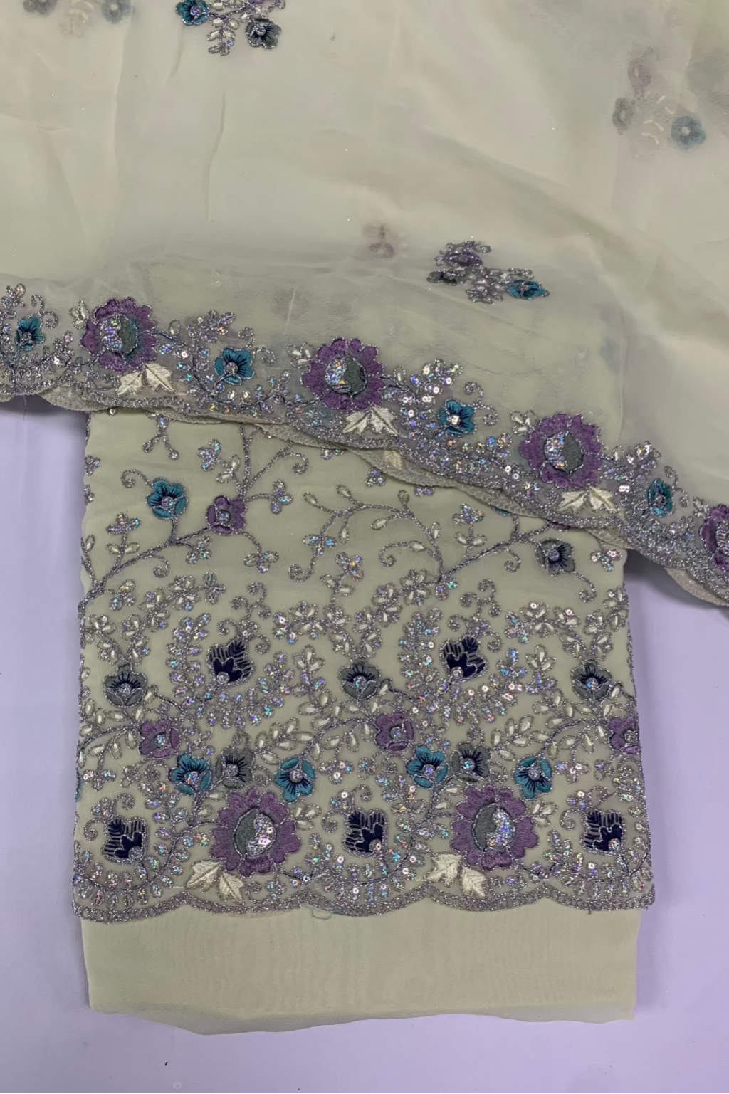 510 Silver Embroidered 4pc Net Suit with Sequins