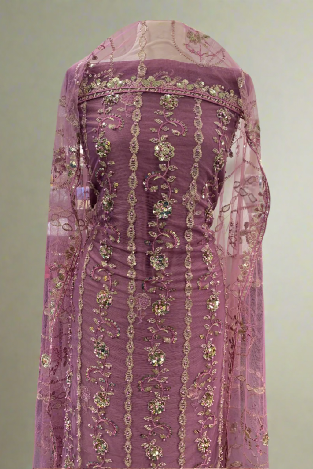 1562 Embroidery & Sequin 4pc Net Suit with Beading