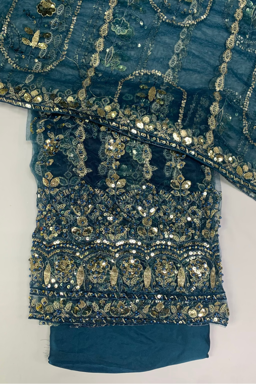 1562 Embroidery & Sequin 4pc Net Suit with Beading