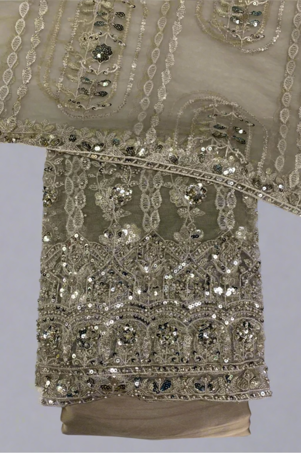 1562 Embroidery & Sequin 4pc Net Suit with Beading