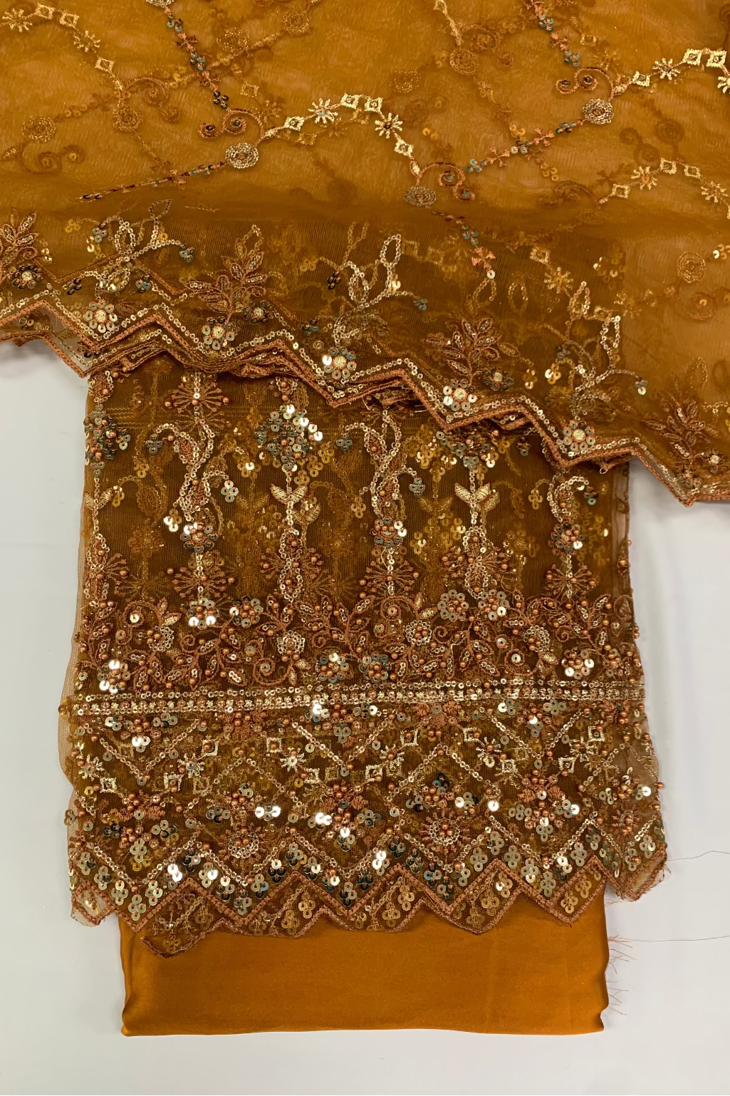 1563 Embroidery & Sequin 4pc Net Suit with Beading
