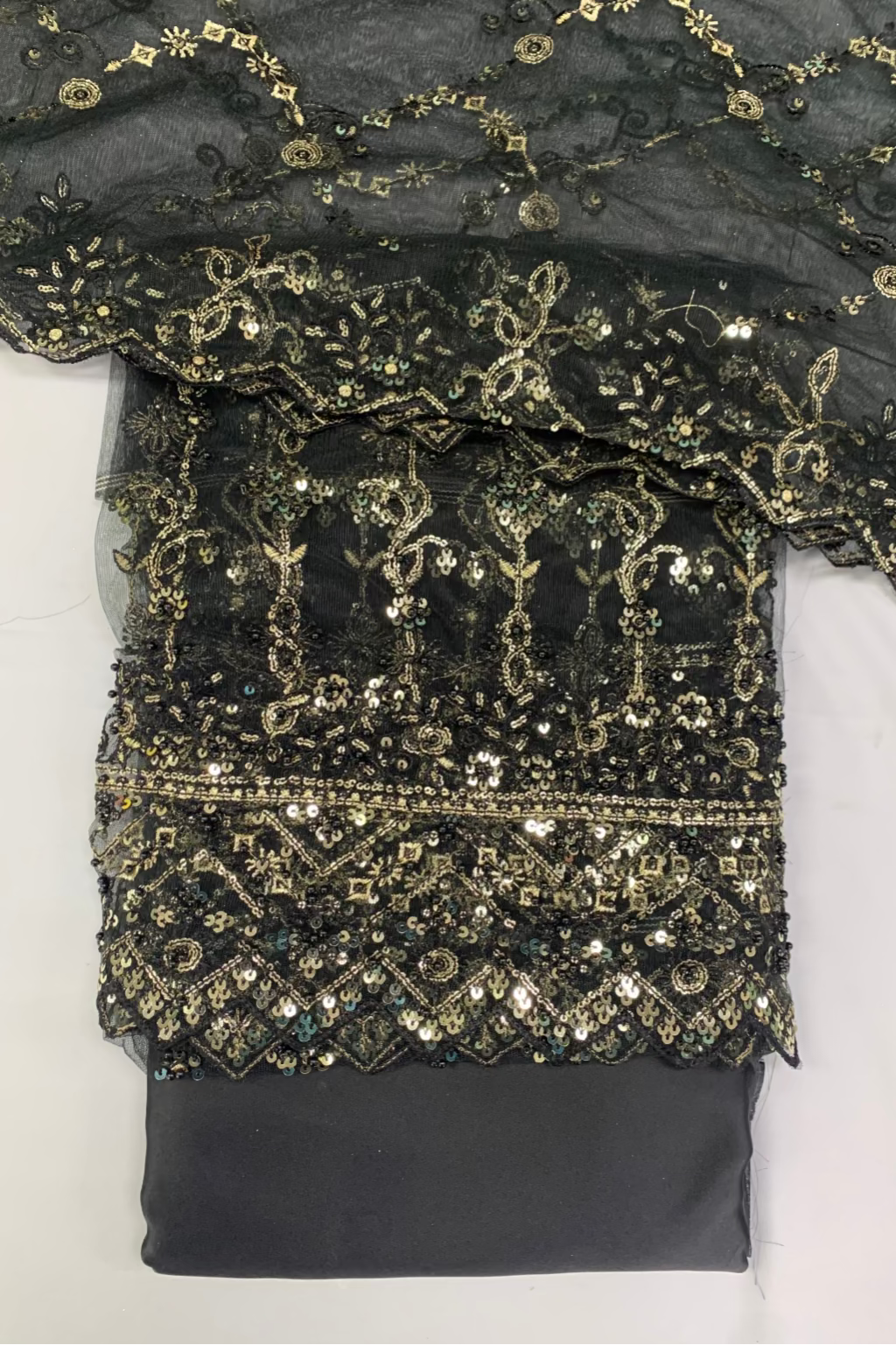 1563 Embroidery & Sequin 4pc Net Suit with Beading