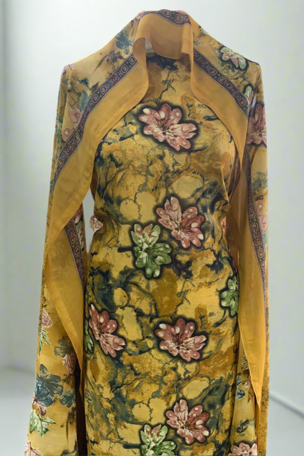 326 Flower Print 4pc Unstitched Chiffon Suit