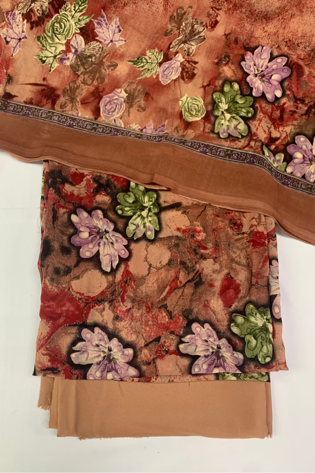 326 Flower Print 4pc Unstitched Chiffon Suit
