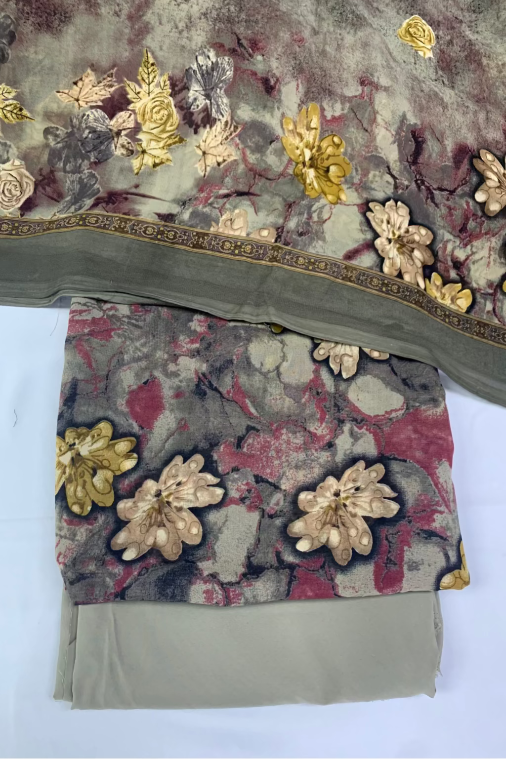326 Flower Print 4pc Unstitched Chiffon Suit